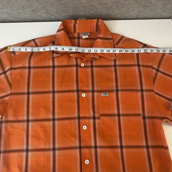 Vintage Caltop Mens Plaid Short Sleeve Orange button up Shirt XL Old School 90s - Picture 6 of 11